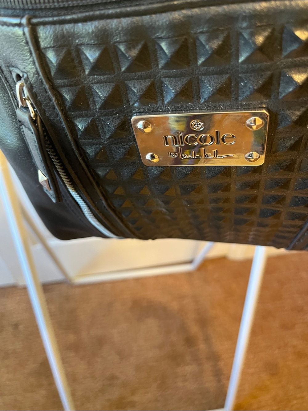 Nicole by Nicole Miller Black Quilted Shoulder Bag with Logo Plate